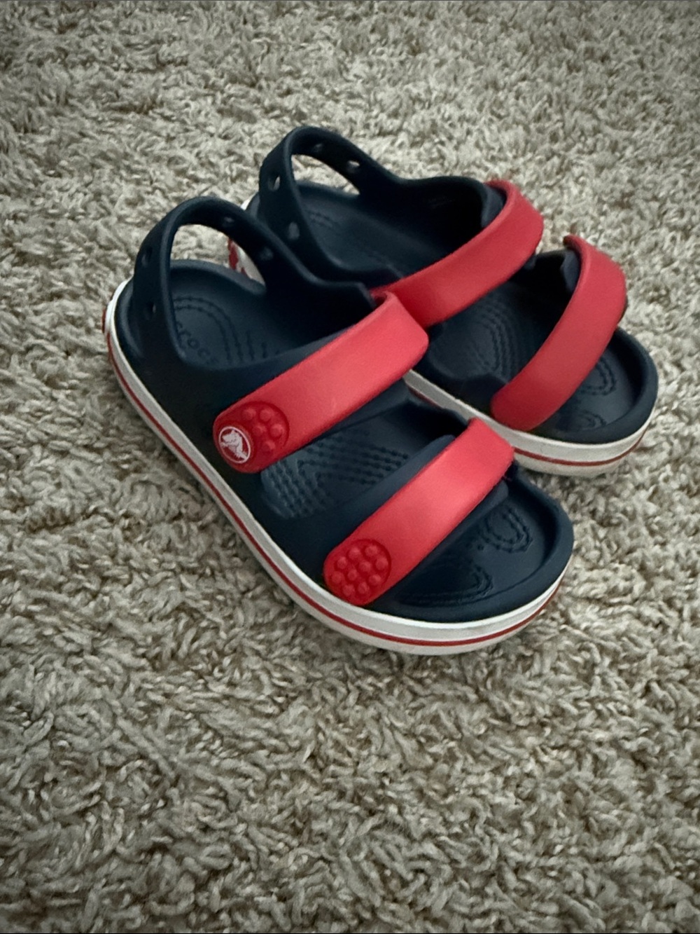 CROCS Kids Navy and Red Double-Strap Sandals
